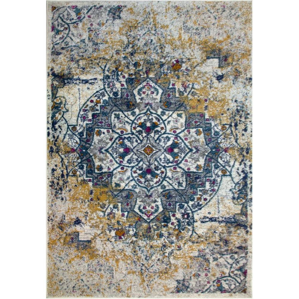 imageLeick Home 596460 Vienne Vintage Faded Turkish Medallion Ivory and Navy Living Room Bedroom Area Rug Rectangle 53 x 77