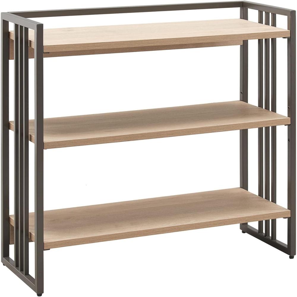 imageLeick Home 70008WOGM Mixed Metal and Wood Slatted Bookshelf White OakGunmetal Gray