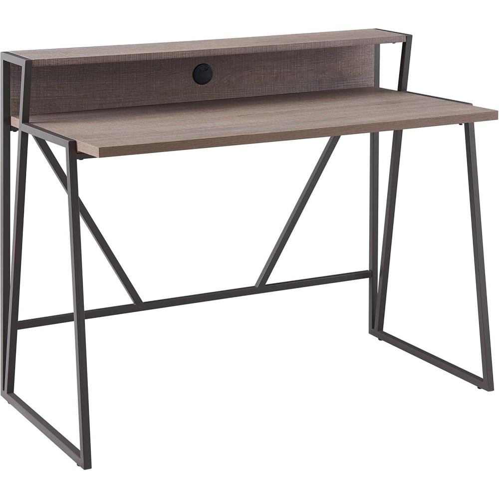 imageLeick Home 70010WWNK Fletcher 44 L x 2375 WD ReadytoAssemble Contemporary SingleShelf Cable Management Writing Desk for Home Office Craft Room Gaming Weathered Wood and Nickel FinishRoughsawn Oak Gunmetal