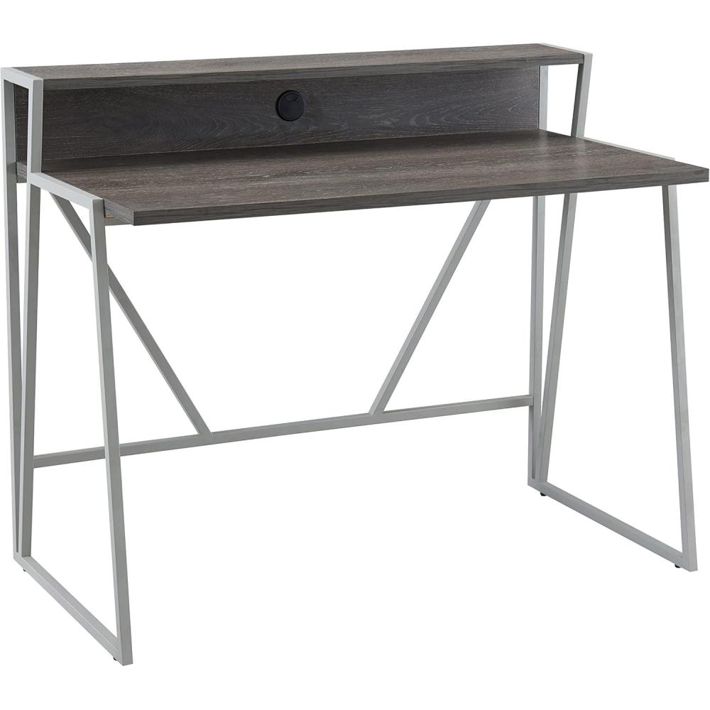 imageLeick Home 70010WWNK Fletcher 44 L x 2375 WD ReadytoAssemble Contemporary SingleShelf Cable Management Writing Desk for Home Office Craft Room Gaming Weathered Wood and Nickel FinishGrey