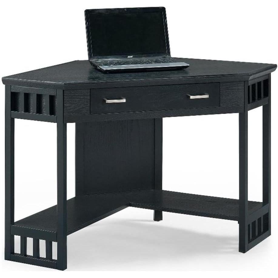 imageLeick Home 83430 Corner ComputerWriting Desk with Center Keyboard Drawer and Shelf Black OakBlack