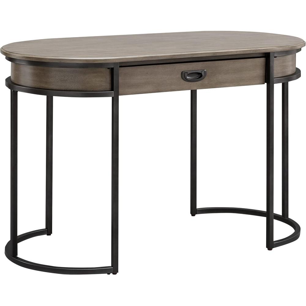 imageLeick Home 84405 Oval Metal Leg DeskVanity with Drop Front Keyboard Drawer Smoke Gray and GunmetalSmoke GraywashGunmetal Gray