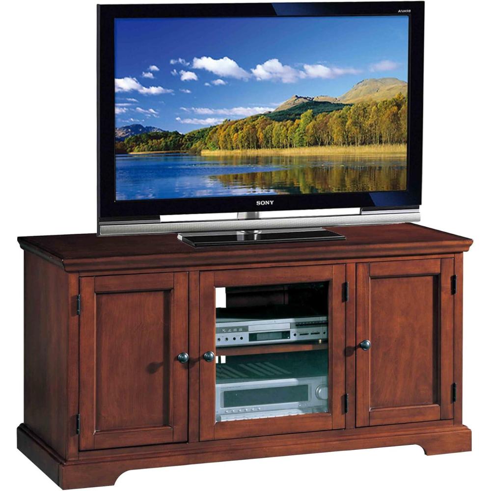 imageLeick Home 87350 Three Door TV Stand with Cabinet Storage for 55 TVs Westwood Brown CherryBrown Cherry Black