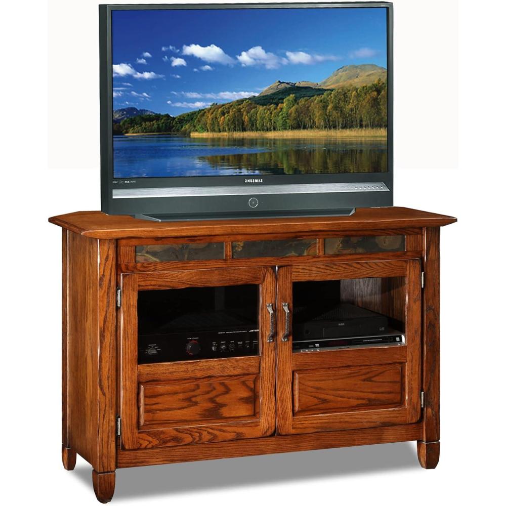 imageLeick Home 89046 Rustic Oak TV Stand with Enclosed Storage For 50 TVs Distressed Rustic Autumn