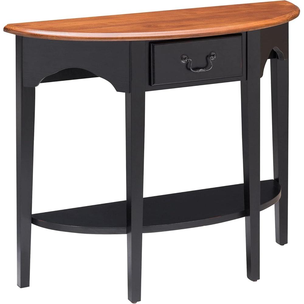 imageLeick Home 9036MEDSL One Drawer Demilune Hall Console with Shelf Medium Oak and Slate BlackBlackbrownbronze
