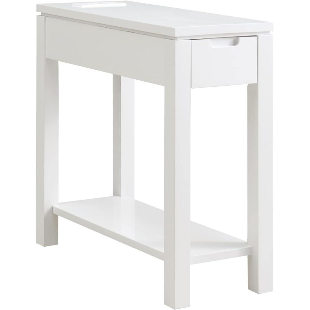 imageLeick Home 9077GR Annette Oak Drawer Nightstand Side Table with Top ACUSB Outlet and Shelf Smoke GrayWhite