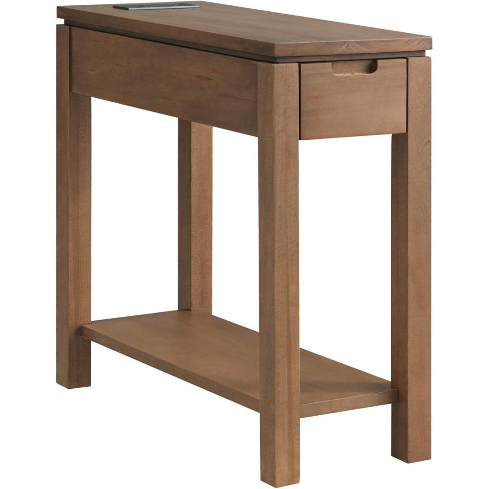 imageLeick Home 9080BLK Cade Wood Side Table with USBC Fast Charging Station ACUSB Charger and Drawer BlackAged Barrel