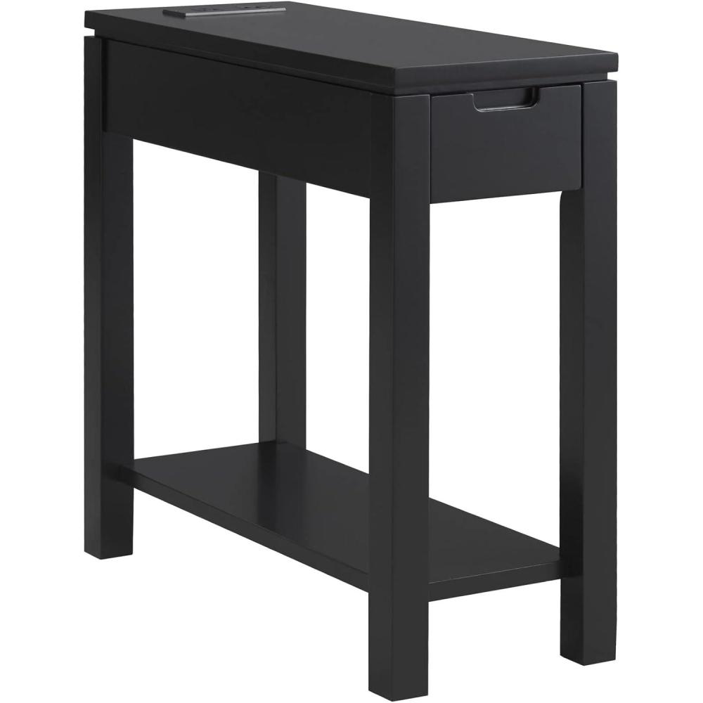 imageLeick Home 9080BLK Cade Wood Side Table with USBC Fast Charging Station ACUSB Charger and Drawer BlackBlack