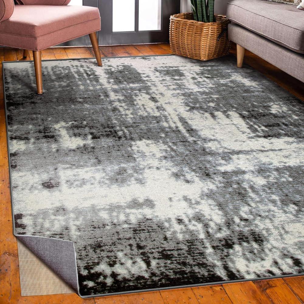imageLeick Home Allerick Area Rug in Vintage Faded Abstract Gray with Rug Pad for Living Room Bedroom Office Rectangle 53 x 77