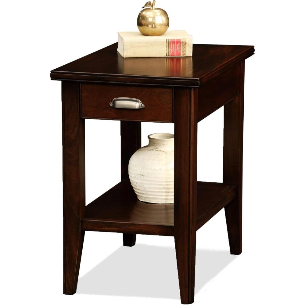 imageLeick Home Laurent End Table Solid Wood Bottom Display Shelf Narrow EasyAssembly for Living RoomBedroom Black 240 in L x 120 in W x 240 in H 10505BKChocolate Cherry