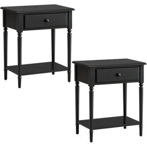 Leick Home 214445 Coastal Nightstand One Drawer Side Table with USB-C Fast Charging Station AC/USB Charger and Shelf, 2-Pack, Swan Black(Swan Black)