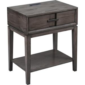 Leick Home 24022 Beckett Nightstand Side Table One Drawer Rustic USB-C Fast Charging Station, A/C and USB Charging Port Integrated Durable Solid Wood Living Room, Bedroom, Office, Anthracite/Pewter(Smoke Gray)