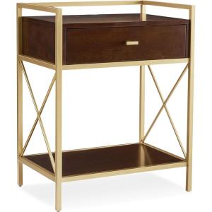 Leick Home 24022 Beckett Nightstand Side Table One Drawer Rustic USB-C Fast Charging Station, A/C and USB Charging Port Integrated Durable Solid Wood Living Room, Bedroom, Office, Anthracite/Pewter(Walnut)