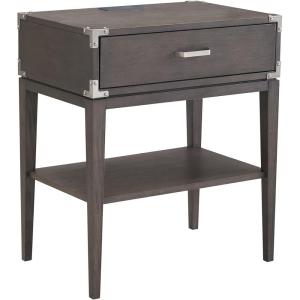 Leick Home 24022 Beckett Nightstand Side Table One Drawer Rustic USB-C Fast Charging Station, A/C and USB Charging Port Integrated Durable Solid Wood Living Room, Bedroom, Office, Anthracite/Pewter(Anthracite)