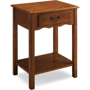 Leick Home 24022 Beckett Nightstand Side Table One Drawer Rustic USB-C Fast Charging Station, A/C and USB Charging Port Integrated Durable Solid Wood Living Room, Bedroom, Office, Anthracite/Pewter(Medium Oak)