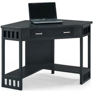 Leick Home 83430 Corner Computer/Writing Desk with Center Keyboard Drawer and Shelf, Black Oak(Black)