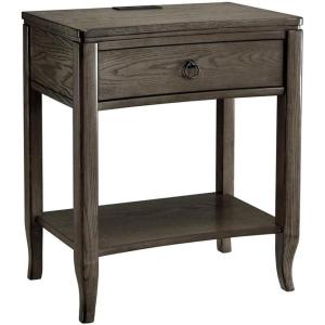 Leick Home 9077-GR Annette Oak Drawer Nightstand Side Table with Top AC/USB Outlet and Shelf, Smoke Gray(Smoke Gray)