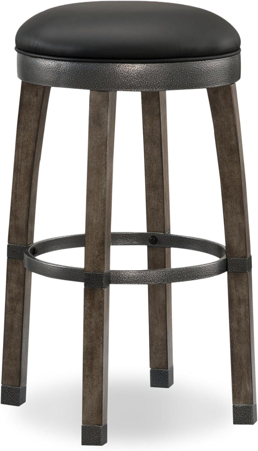 imageLeick Graystone Wood Cask Stave Bar Stool wBlack Faux Leather Seat Set of 2 Height