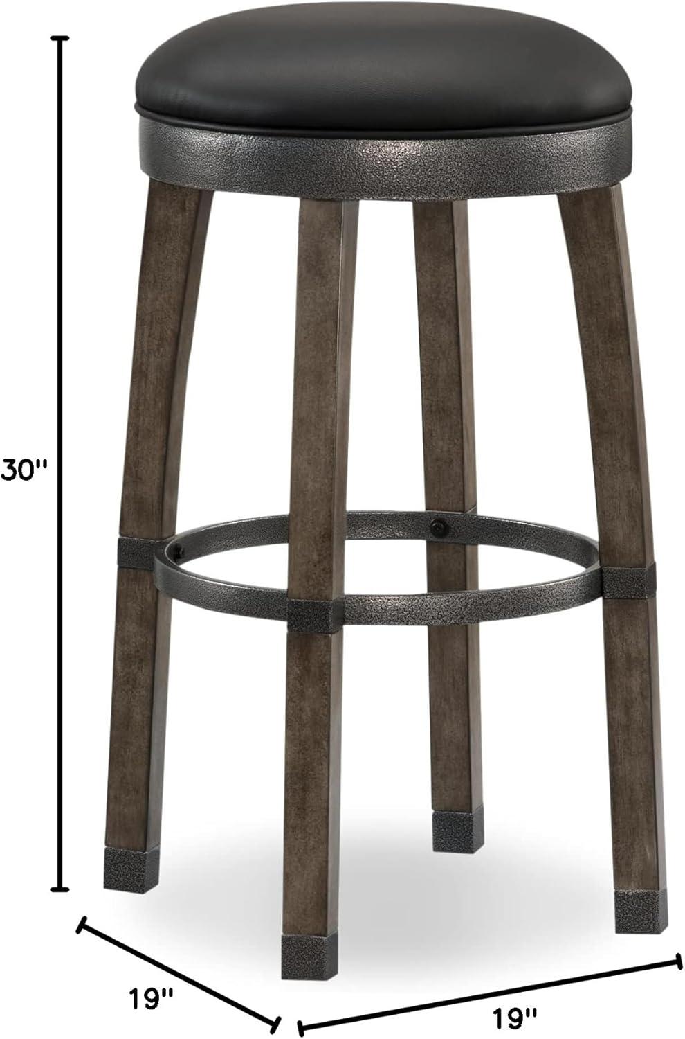 imageLeick Graystone Wood Cask Stave Bar Stool wBlack Faux Leather Seat Set of 2 Height