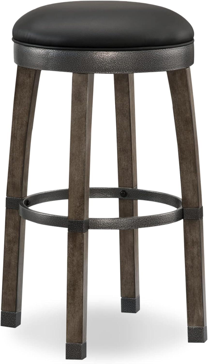 imageLeick Graystone Wood Cask Stave Bar Stool wBlack Faux Leather Seat Set of 2 Height