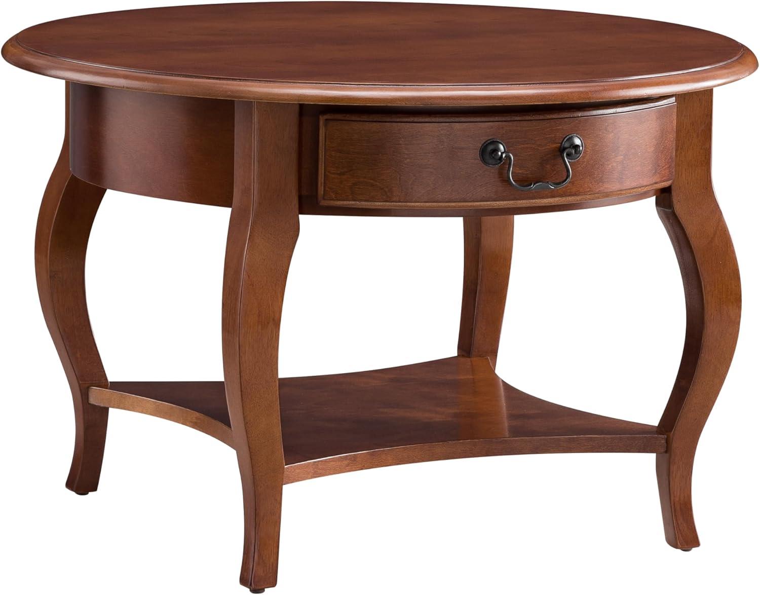 imageLeick Home 10034BR One Drawer Round Coffee Table with Shelf Brown Cherry