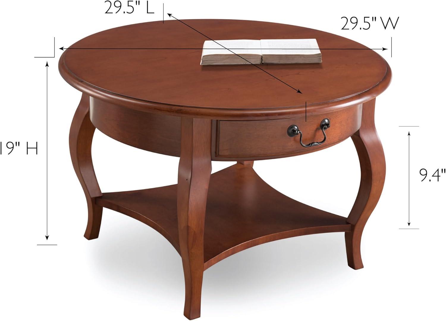 imageLeick Home 10034BR One Drawer Round Coffee Table with Shelf Brown Cherry