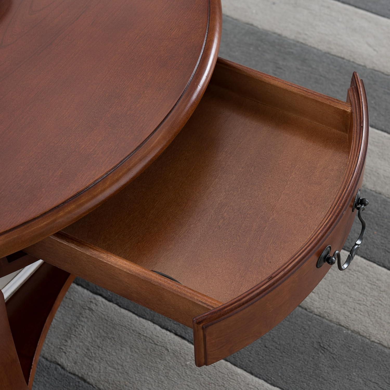 imageLeick Home 10034BR One Drawer Round Coffee Table with Shelf Brown Cherry