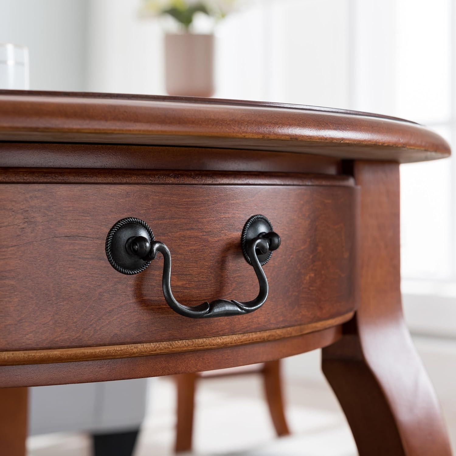 imageLeick Home 10034BR One Drawer Round Coffee Table with Shelf Brown Cherry