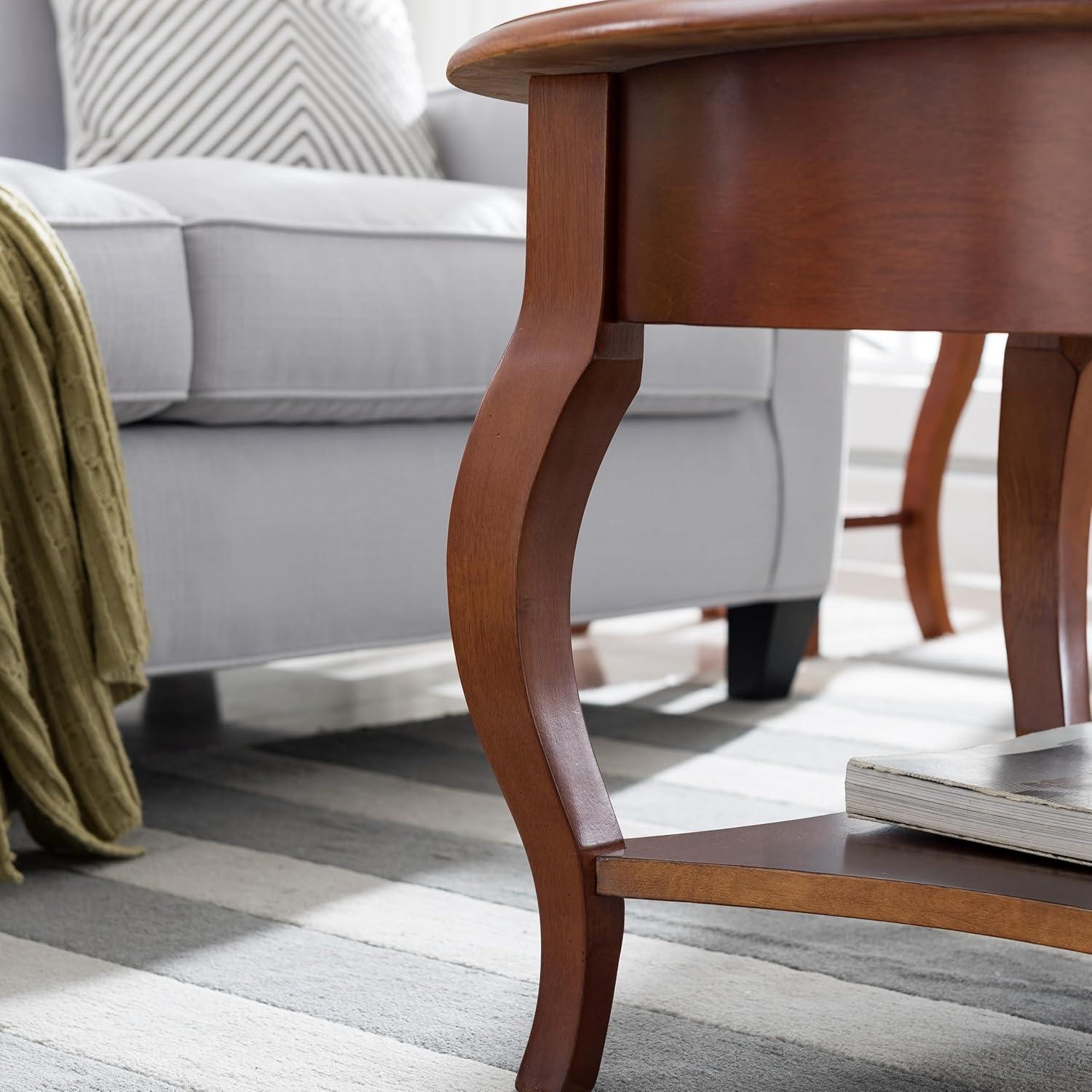 imageLeick Home 10034BR One Drawer Round Coffee Table with Shelf Brown Cherry