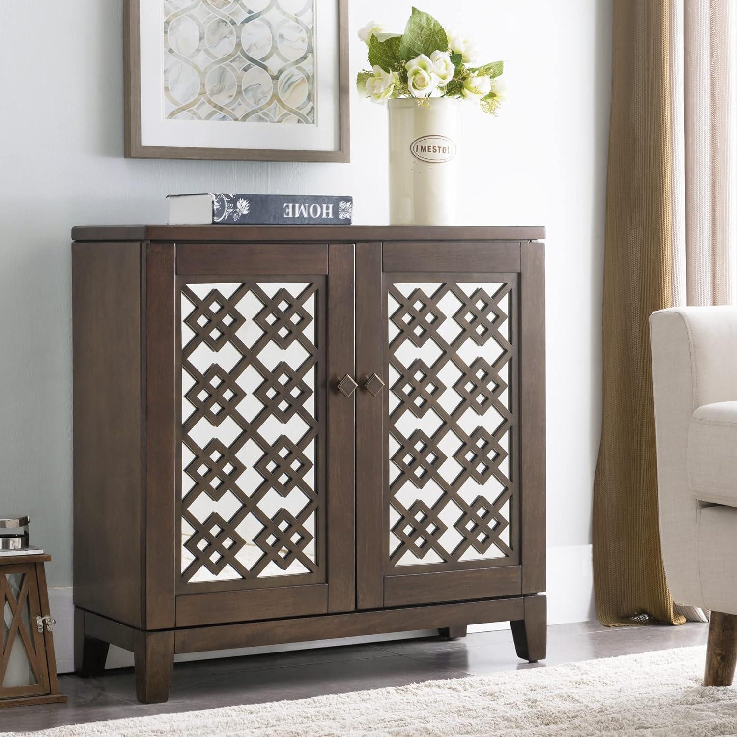 imageLeick Home 10083WA Mirrored Diamond Filigree HallstandEntryway Table with Adjustable Shelf WalnutWalnut