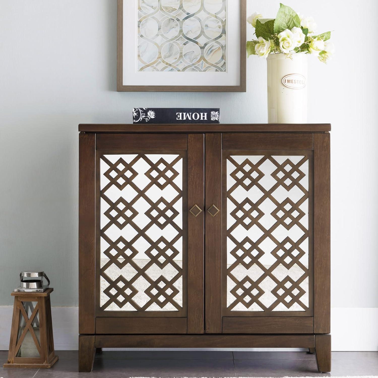 imageLeick Home 10083WA Mirrored Diamond Filigree HallstandEntryway Table with Adjustable Shelf WalnutWalnut