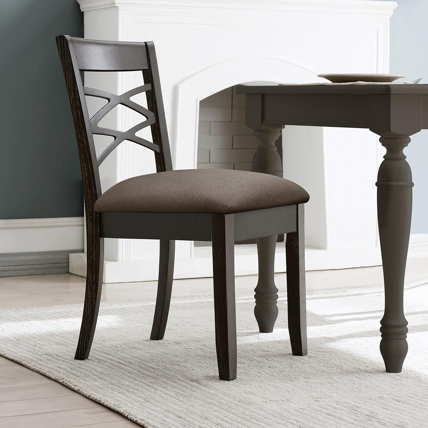 imageLeick Home 10184GSMH Wood Double Cross Back Dining Chair Set of 2 Graystone with Moss Heather Seat