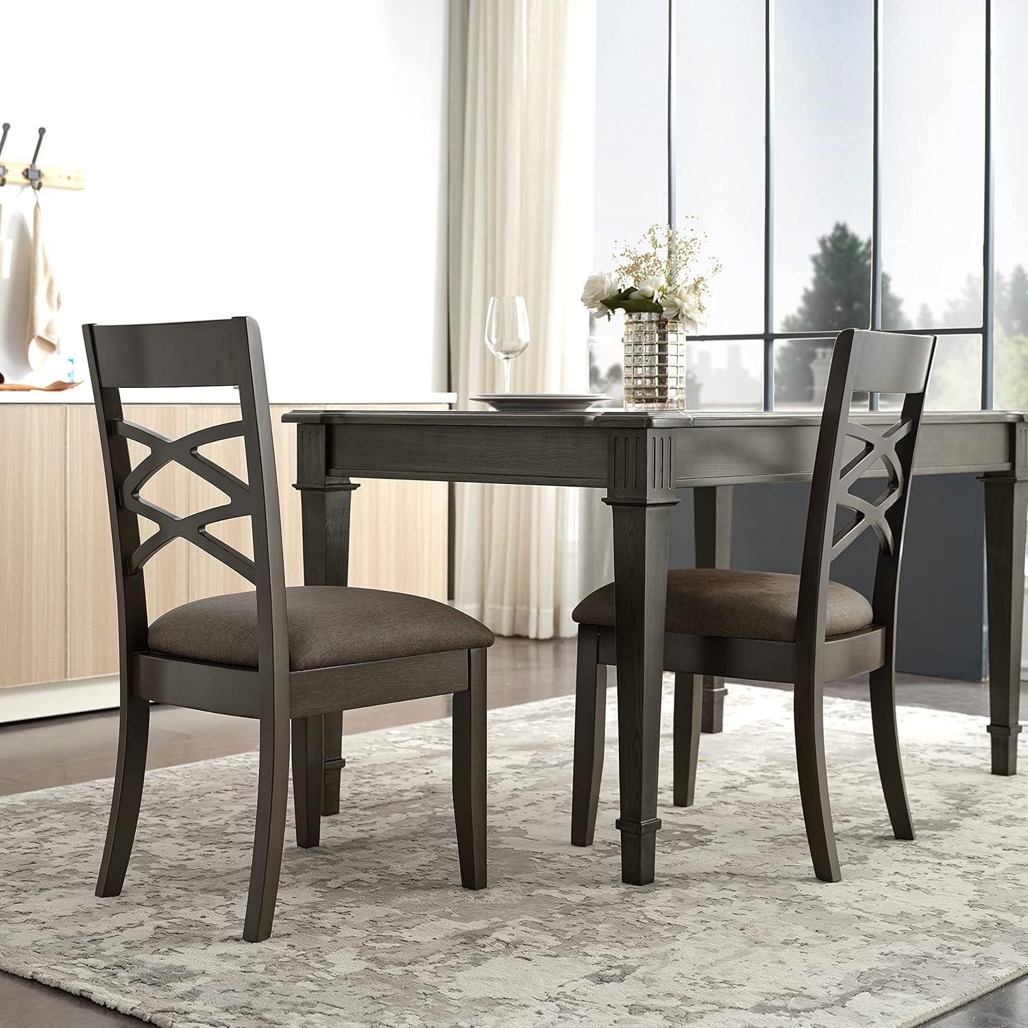 imageLeick Home 10184GSMH Wood Double Cross Back Dining Chair Set of 2 Graystone with Moss Heather Seat