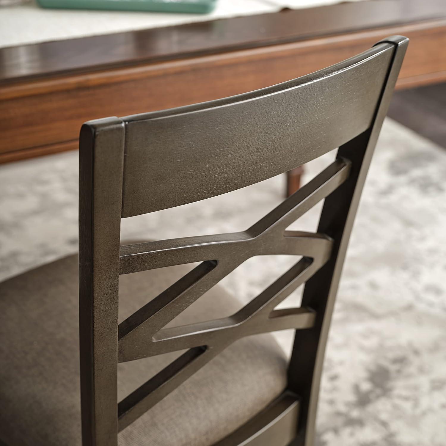 imageLeick Home 10184GSMH Wood Double Cross Back Dining Chair Set of 2 Graystone with Moss Heather Seat