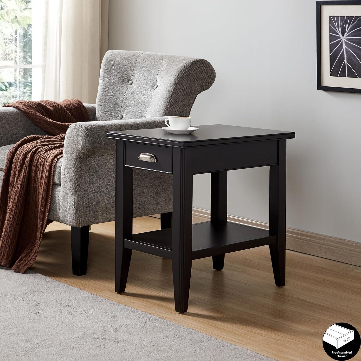 imageLeick Home 10506BK Laurent Chairside Table with Drawer and Display Shelf BlackBlack
