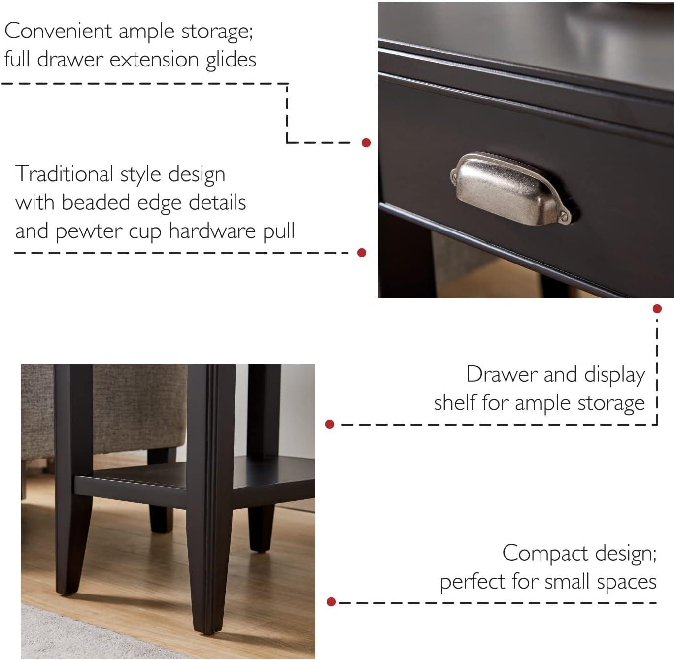 imageLeick Home 10506BK Laurent Chairside Table with Drawer and Display Shelf BlackBlack
