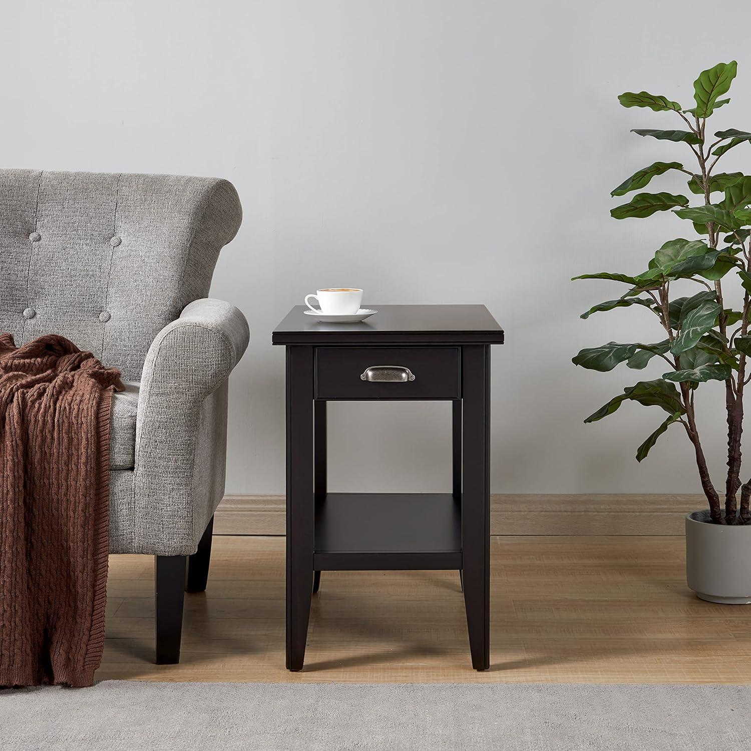 imageLeick Home 10506BK Laurent Chairside Table with Drawer and Display Shelf BlackBlack
