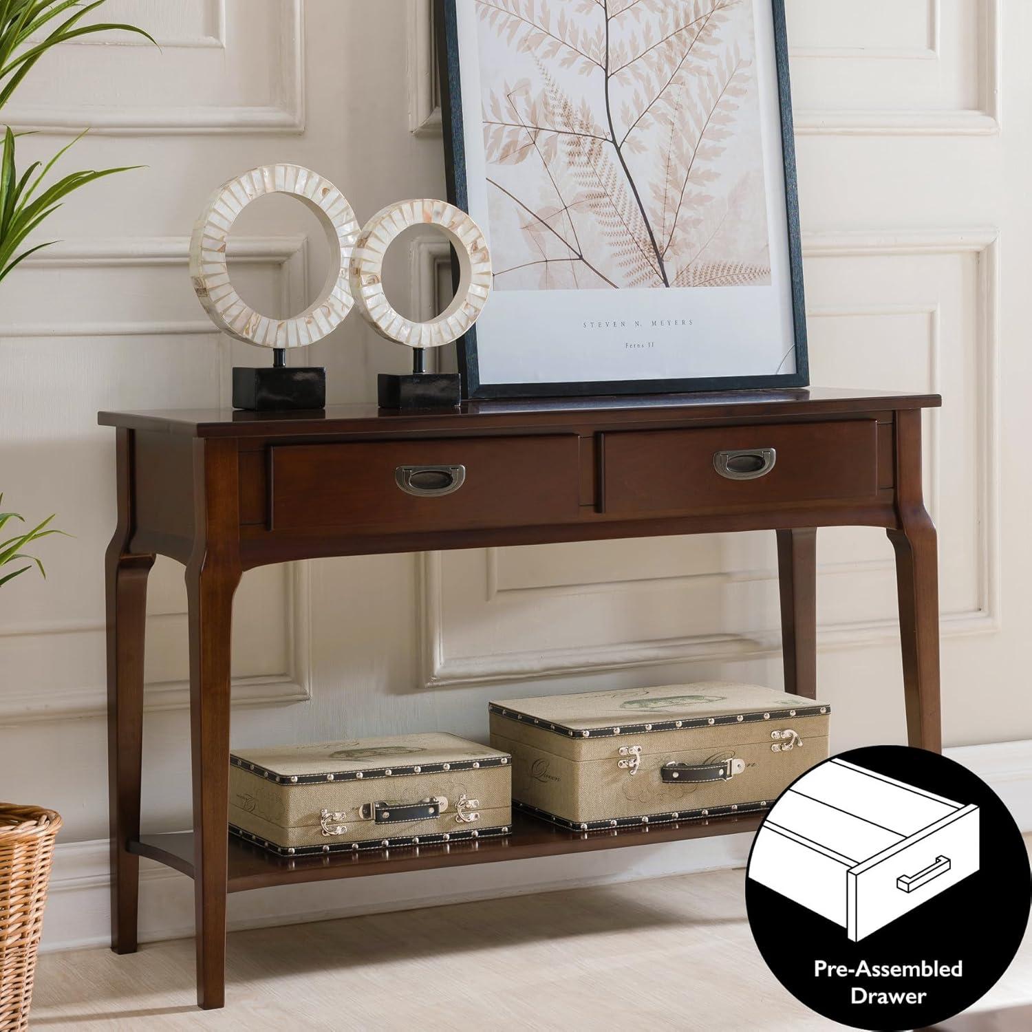 imageLeick Home 22033 Stratus Two Drawer Sofa Table with Shelf Heartwood Cherry