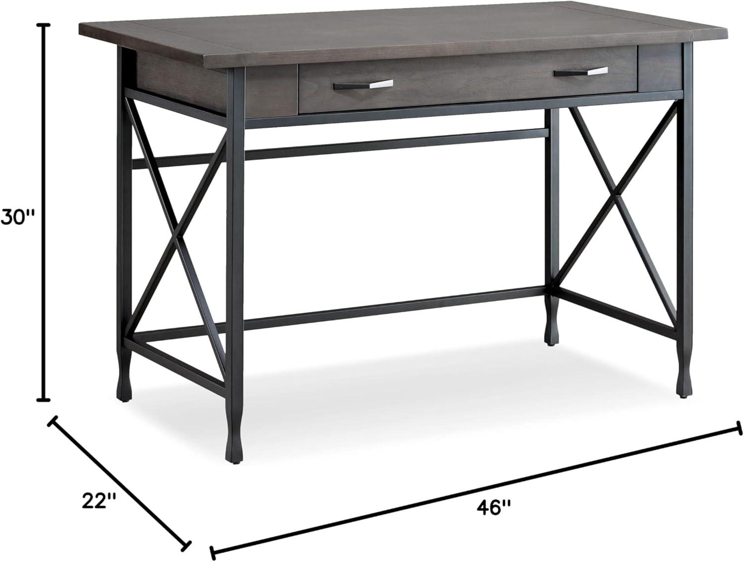 imageLeick Home 23400 Chisel amp Forge Writing Computer Desk with Drop Front Keyboard Drawer Smoke Gray and Matte BlackModern