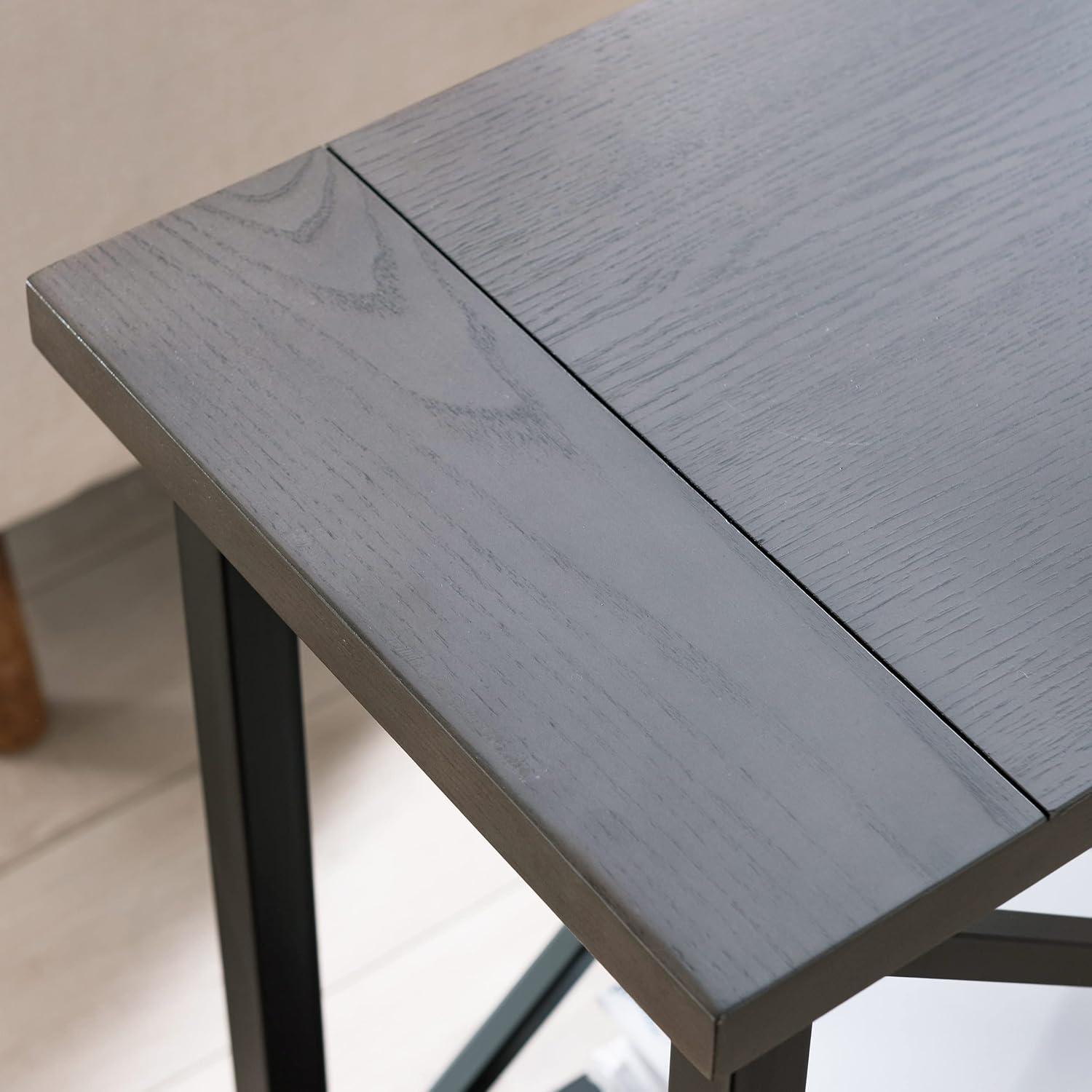 imageLeick Home 23400 Chisel amp Forge Writing Computer Desk with Drop Front Keyboard Drawer Smoke Gray and Matte BlackNarrow End Table