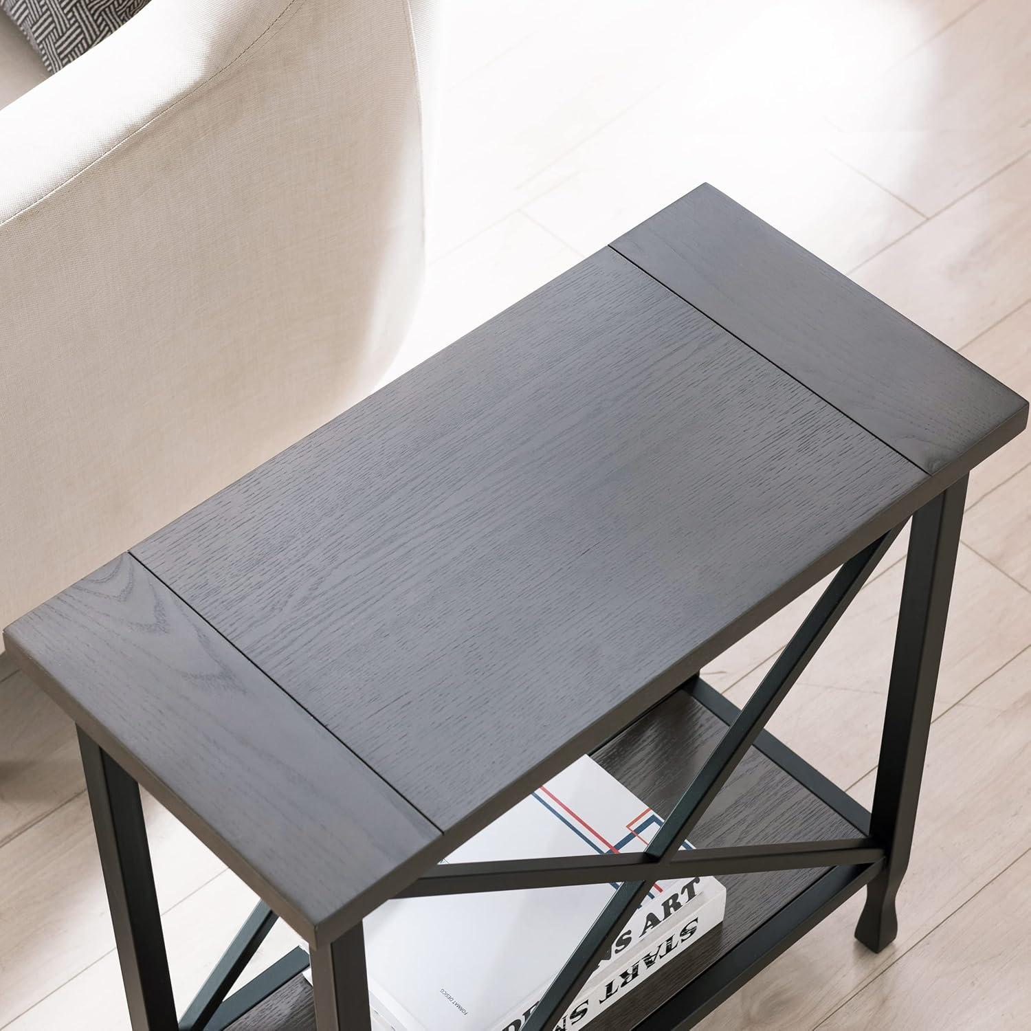 imageLeick Home 23400 Chisel amp Forge Writing Computer Desk with Drop Front Keyboard Drawer Smoke Gray and Matte BlackNarrow End Table