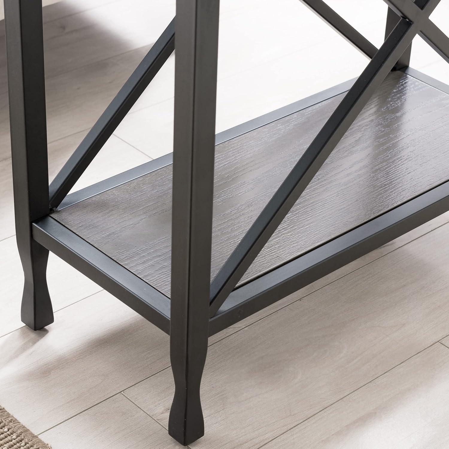 imageLeick Home 23400 Chisel amp Forge Writing Computer Desk with Drop Front Keyboard Drawer Smoke Gray and Matte BlackNarrow End Table