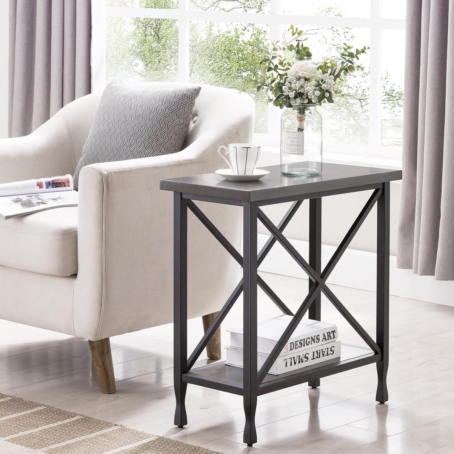 imageLeick Home 23400 Chisel amp Forge Writing Computer Desk with Drop Front Keyboard Drawer Smoke Gray and Matte BlackNarrow End Table