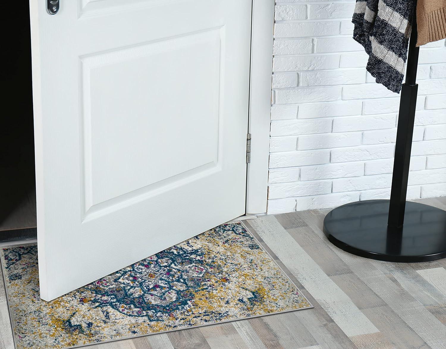 imageLeick Home 594358 Vienne Vintage Turkish Medallion Ivory and Navy Living Room Bedroom Area Rug 19 x 29NavyGold