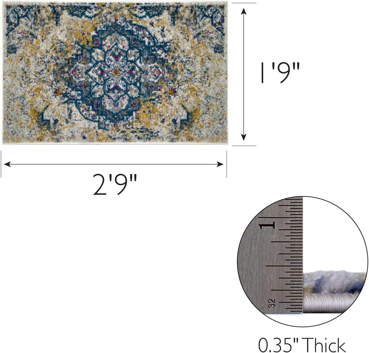 imageLeick Home 594358 Vienne Vintage Turkish Medallion Ivory and Navy Living Room Bedroom Area Rug 19 x 29NavyGold