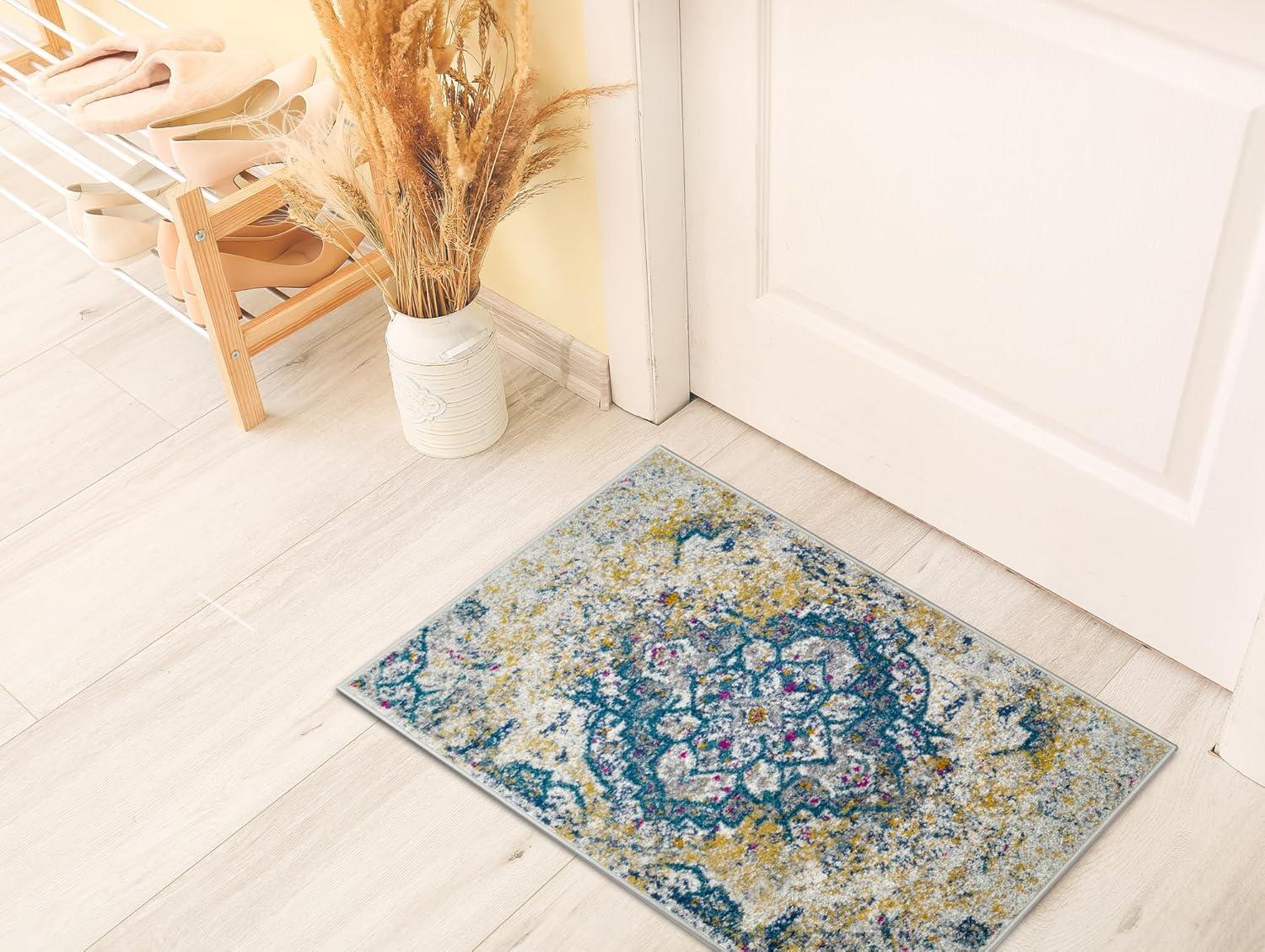 imageLeick Home 594358 Vienne Vintage Turkish Medallion Ivory and Navy Living Room Bedroom Area Rug 19 x 29NavyGold