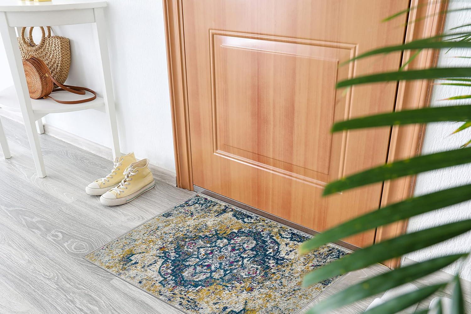 imageLeick Home 594358 Vienne Vintage Turkish Medallion Ivory and Navy Living Room Bedroom Area Rug 19 x 29NavyGold