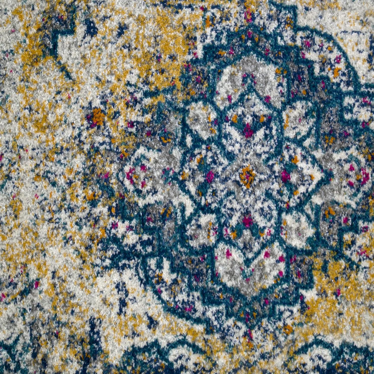 imageLeick Home 594358 Vienne Vintage Turkish Medallion Ivory and Navy Living Room Bedroom Area Rug 19 x 29NavyGold