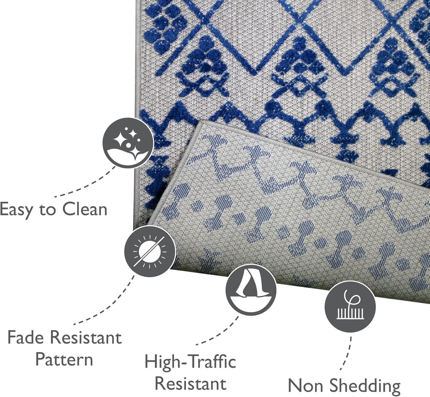imageLeick Home 594929 Cusp Runner Gray with Blue Moroccan Pattern Indoor Outdoor Area Rug Runner 2x8