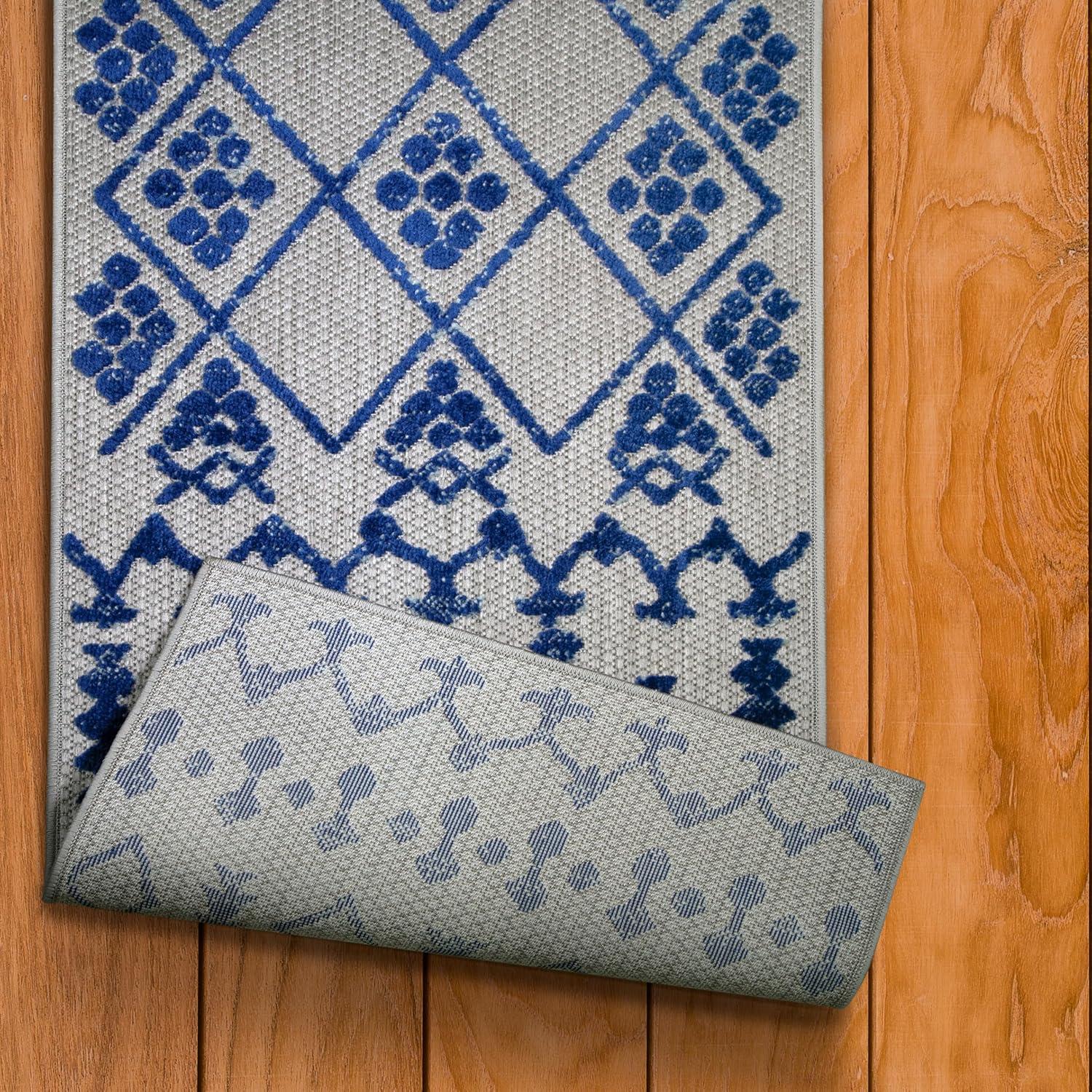 imageLeick Home 594929 Cusp Runner Gray with Blue Moroccan Pattern Indoor Outdoor Area Rug Runner 2x8